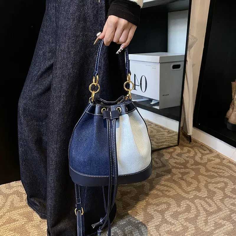 JIAERDI Denim Color Block Handheld Bucket Bag Wen Pahwork Fabric Large Capacity Shoder Bag Ladies Cmuter Crossbody Bags Y251209