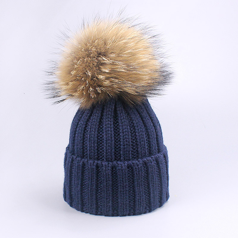 Double Real Fur Pom Hat Women Winter Caps Knitted Wool Hats Skullies Beanies Girls Female Natural Two Fur PomPom Beanie Hat 240717 - view 8