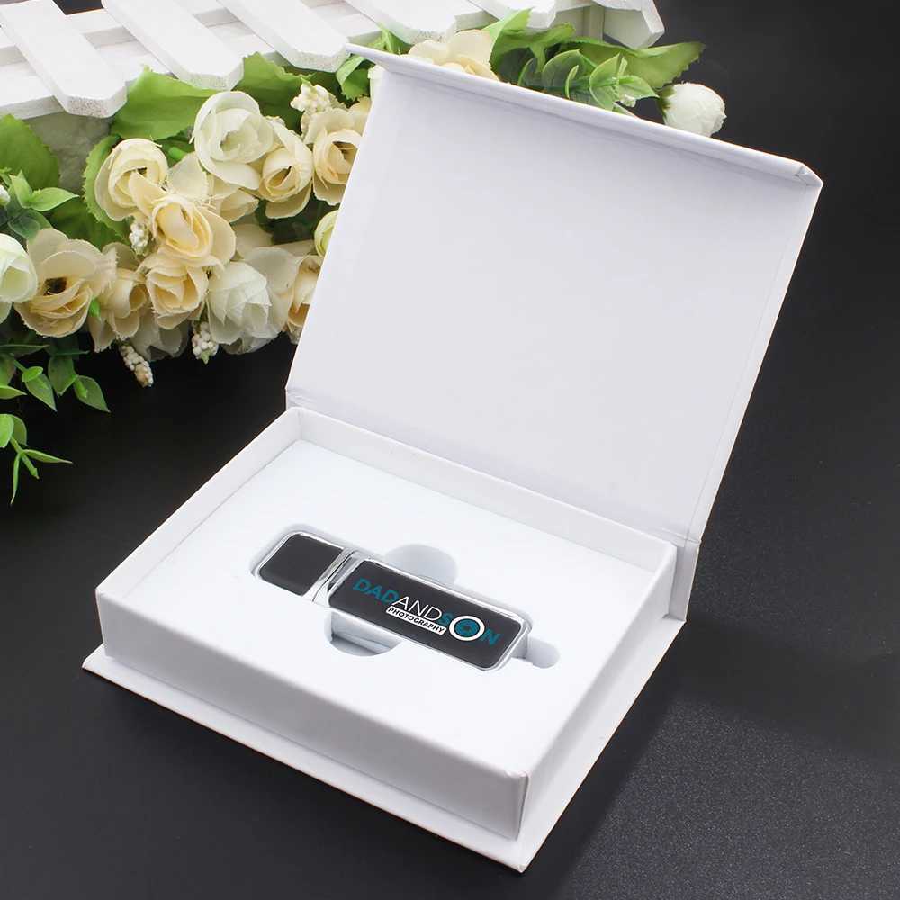 Leather USB Flash Drive 128GB Cust Memory Stick Paper Box Pen Drive 64GB Color Printindrive 32GB Gifts C251209