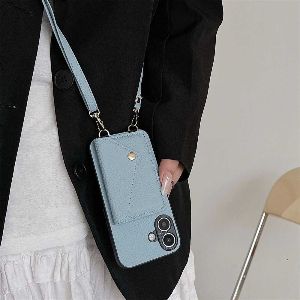 Crossbody Lanyard Necklace Strap Rope Leather Phone Case For iPhone 17 16 12 14 13 15 Pro Max XS 8 Plus Wallet Card Holder Cover C251209