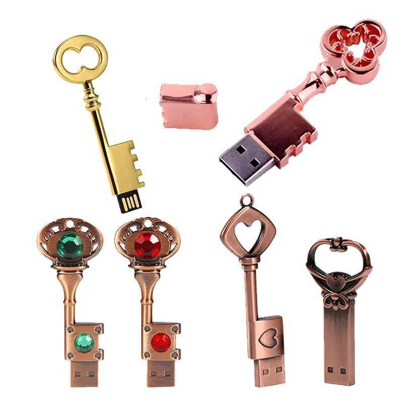 Metal Shaped Key USB 20 High-speed Flash Drive 64GB Copper Love Pen Drive 32GB Memory Stick Fashion Business Gift U Disk C251209