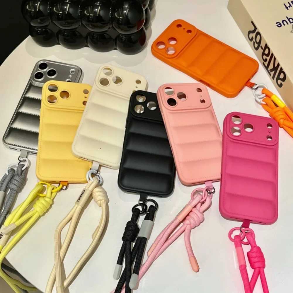 luxury Fashion Lanyard Crossbody Case for iPhone 17 16 15 Pro Max 14 Plus 13 12 11 Air X Xr Xs Long Strap Solid Color Cover C251209