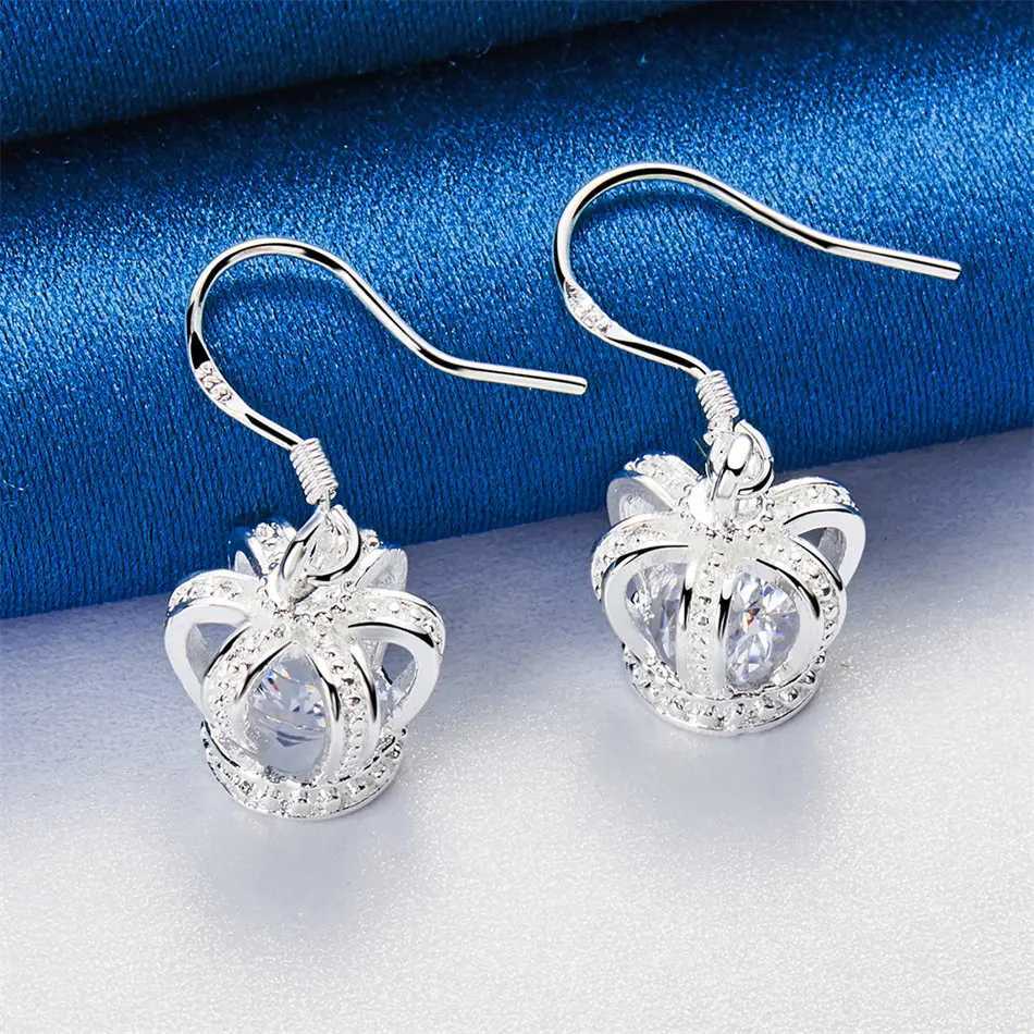 Brand new 925 sterling silver exquisite crown zircon earrings for womens wedding jewelry accessories fashion gifts H260129