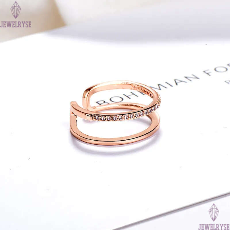luxury double row crystal open band rings for women wedding jewelry 18K rose gold korean designer love ring birthday gift