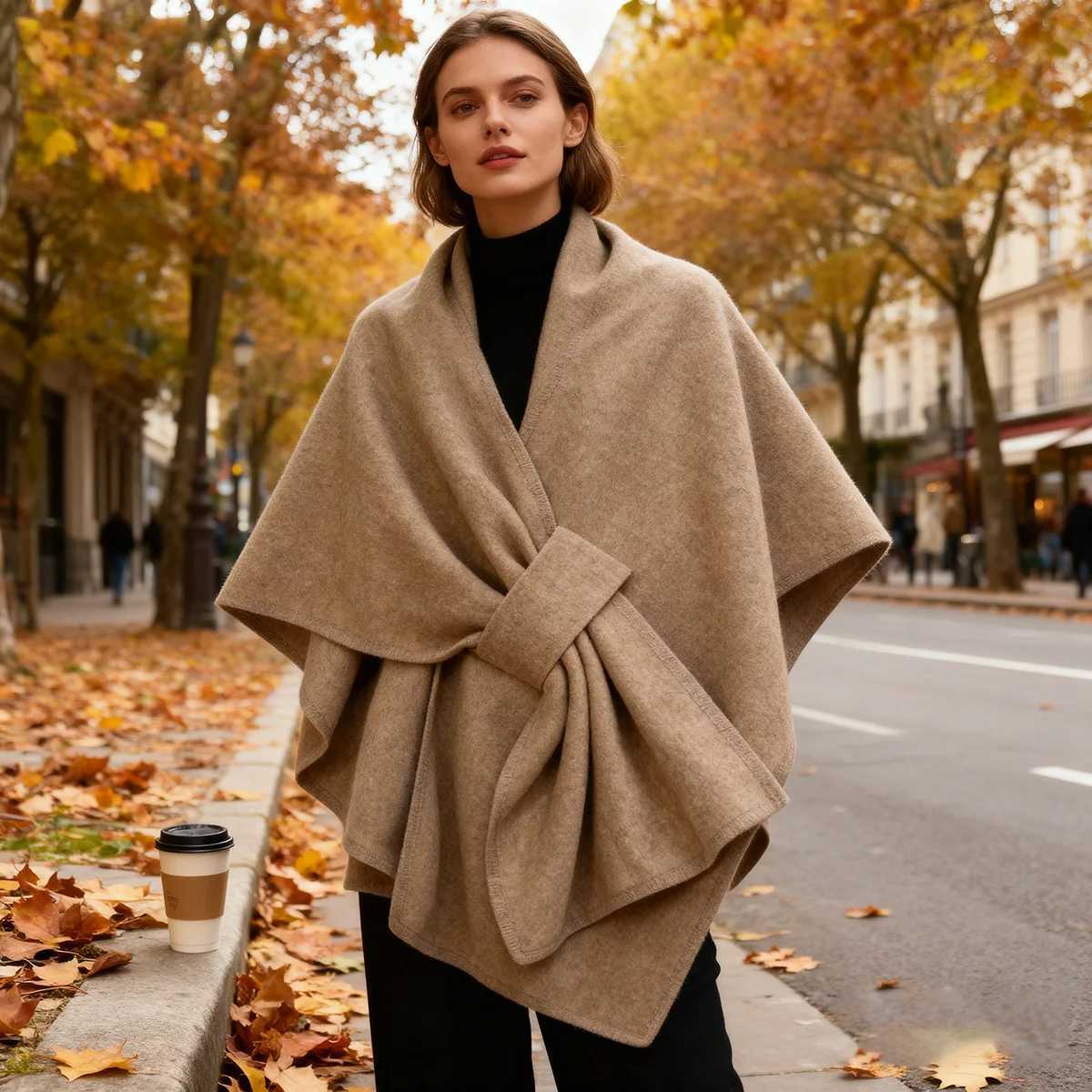 Luxury Womens Warm Shawl Wrap Solid Color Half Sleeve Poncho Women Faux Knitted Wool Cardigan Coat Ladies Elegant Loose Cape Shawl Y251208