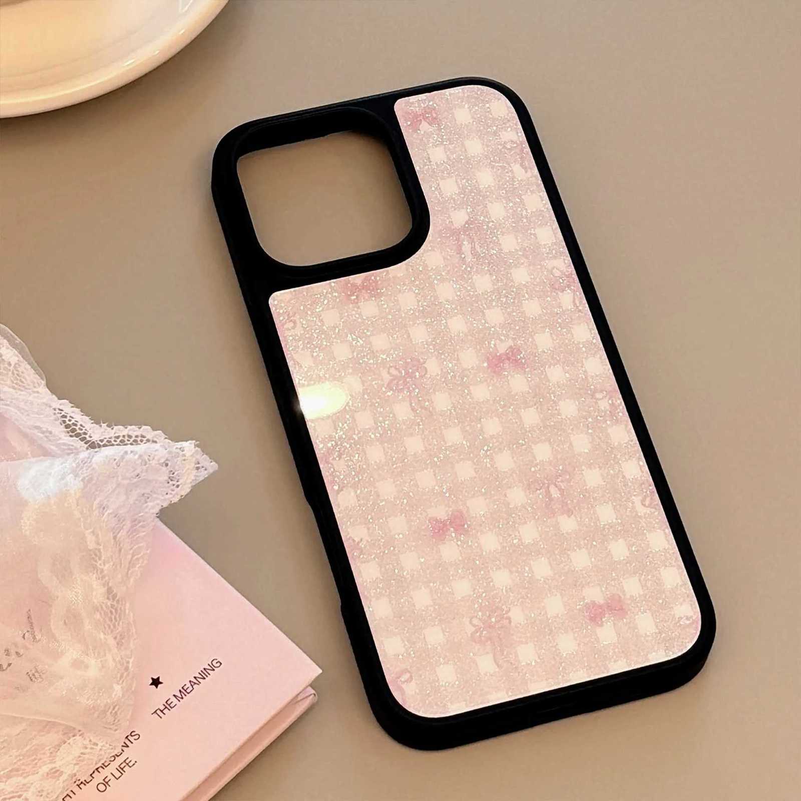 Sweet Glitter Grid Pattern Bowknot Shockproof Protective Phone Cover Case for iPhone 17 16 15 14 13 12 Pro Max Plus C251209