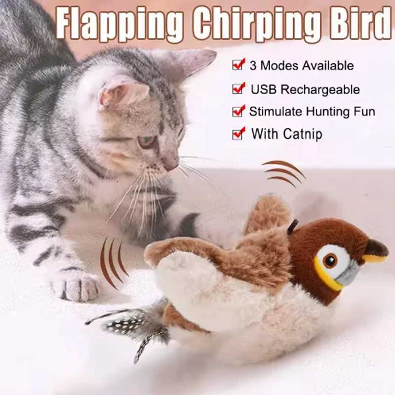 Cat Toy Interactive Flapping Bird with Catnip Rechargeable Simulation Bird Cat Toys Touch Activated Fluffy Plush Toys for Cats M251209