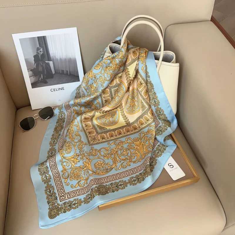 Luxury 70cm British Style Emulated Silk Scarf Womens Cashew Flower Square Scarf Fashion Retro Decorative Neckerchief Shawl Kerchief Y251208