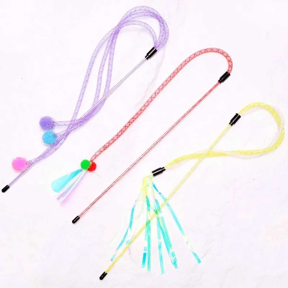 2pcs/3pcs Cat Toys Tassel Cats Teaser Stick Interactive Cat Toy with Bell Colorful Ball Cats Toy Elastic Mesh Kitten Toys M251209