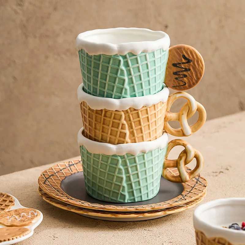 New Creative Retro Biscuit Ceramic Coffee Cup High-Grade Refi Cereal Breakfast Cup Afternoon Tea Dessert Plate High-End Gift H251209