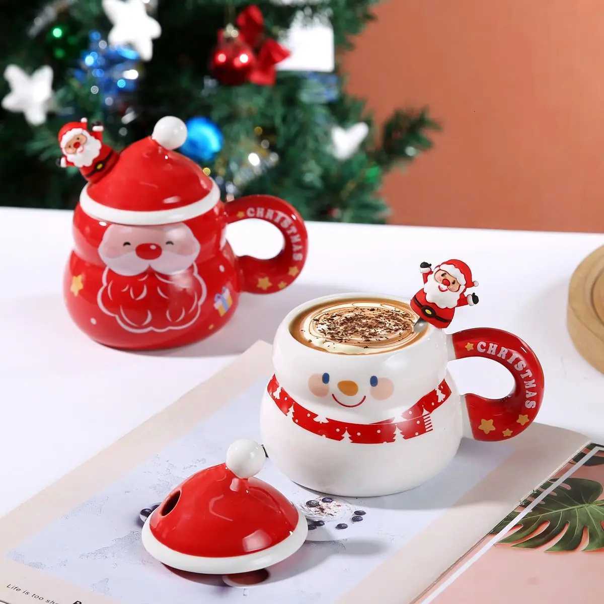 Creative Christmas Water Cup Cute Santa Claus with Lid Ceramic g Gift High Value Couple H251209