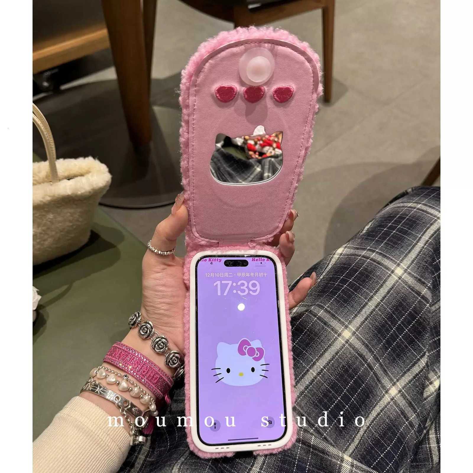 Luxury Plush Phone Mirror What About Cashmere Wool Wth Phone Case For iPhone 13 14 15 16 Pro Max Flip KT furry C251209