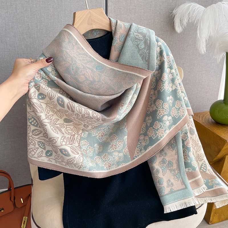 Luxury Luxury Cashmere Fallen leaves Scarf Winter Women Pashmina Shawls Warm Blanket Wraps Female Foulard Bandana Thick Scarves Hijab Y251208