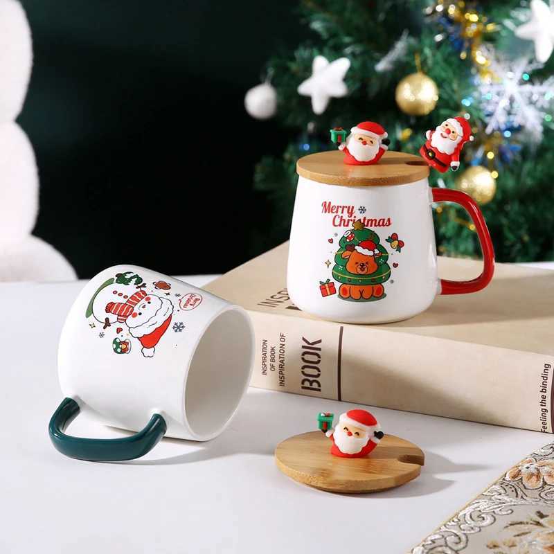 Hot-selling Christmas ceramic cups Christmas gifts cute covered spoon milk cups off coffee cups H251209