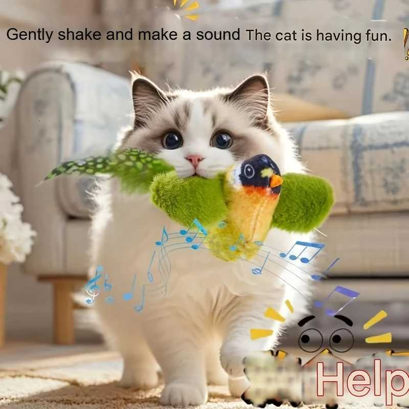 1pc Interactive Cat Toy with Chirping Sound Feather Wand - Soft Polyester and Feather Wand Realistic Bird-like Movement M251209