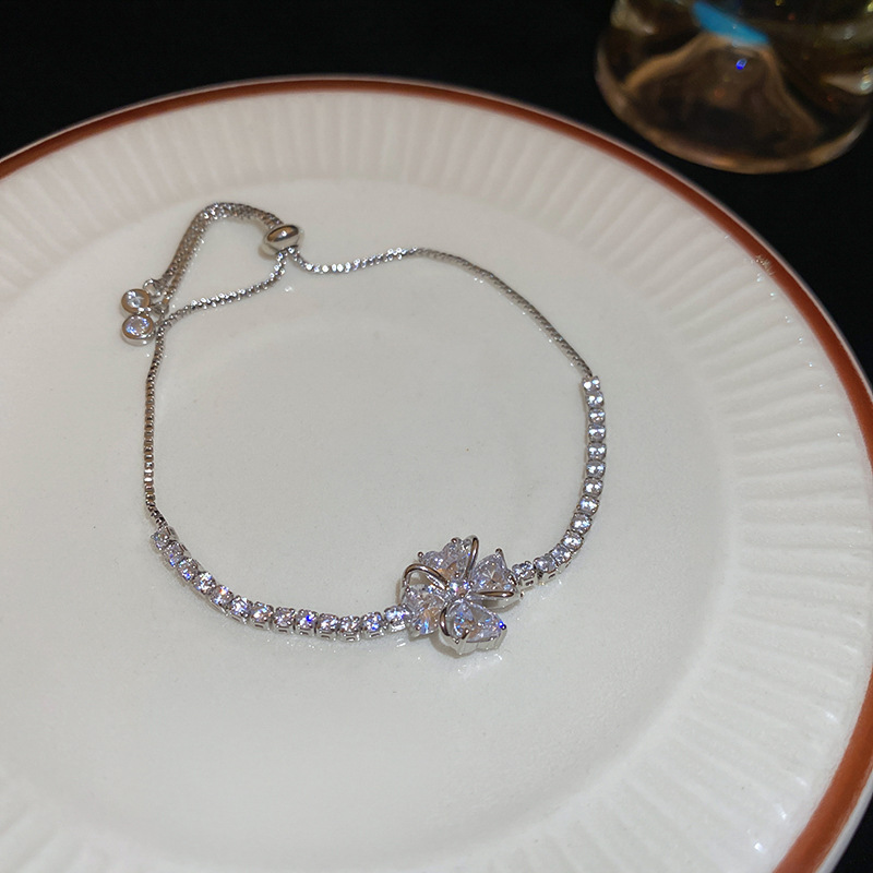 Zircon Simple Full Diamond Flower Exquisite Light Luxury Temperament Bracelet for Women New Retro High-end Feel Jewelry Wholesale