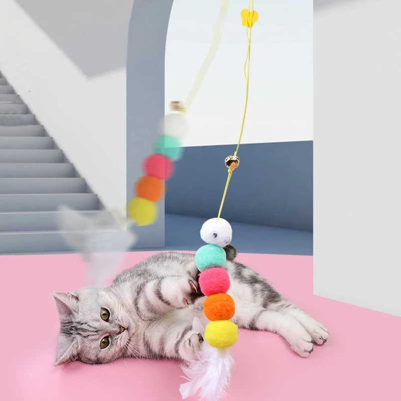 Interactive Pet Cat Toys Funny Stick Kitten Self -hi Elastic Rope Dragonfly Shape Feather Bell Hanging Door Teasing Kitten Toy M251209