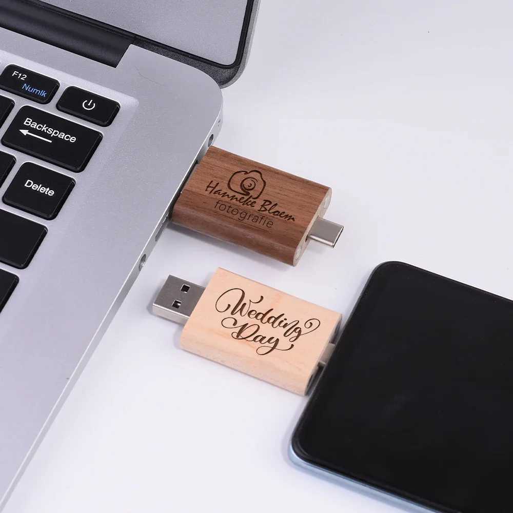 Type-C 2 in 1 Wooden USB 30 Flash Drive 128GB Cust Pen Drive 64GB High Speed Memory Stick 32GB 16GB Gift C251209