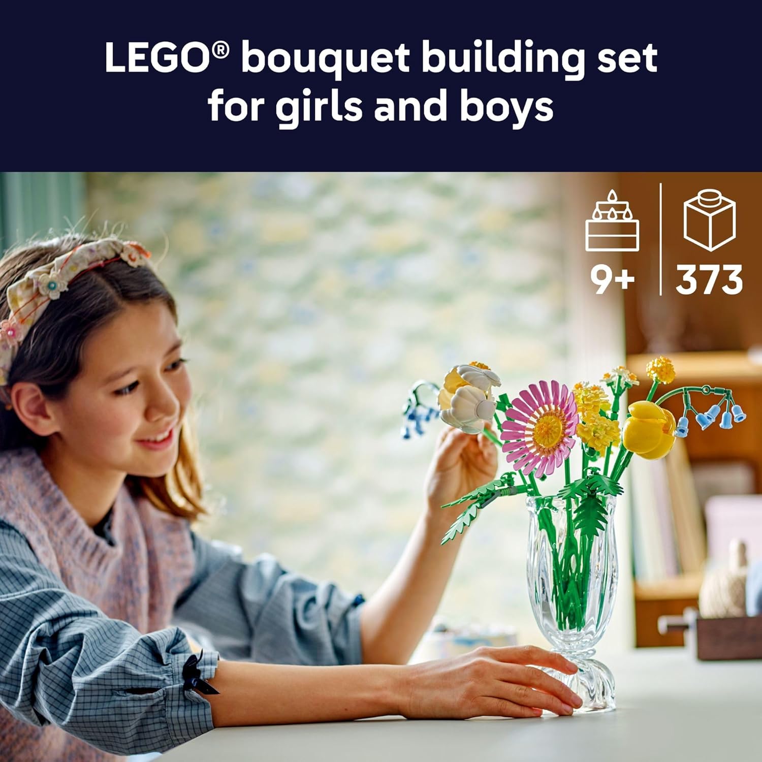LEGO Botanicals Petite Sunny Bouquet Flower Set - DIY Floral Arrangement - Home Decor - Building Toy for Kids 9+ - Faux Bluebells, Tulip 10347