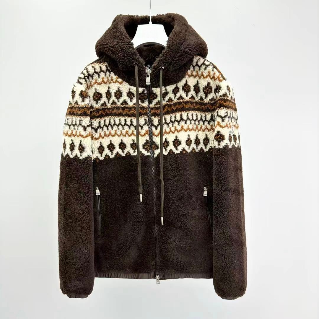 Mens Geometric Jacquard Wool Blend Hooded Sweatshirt Patterned Pullover Coat Winter Warm Casual Hoodie for Streetwear Fashion