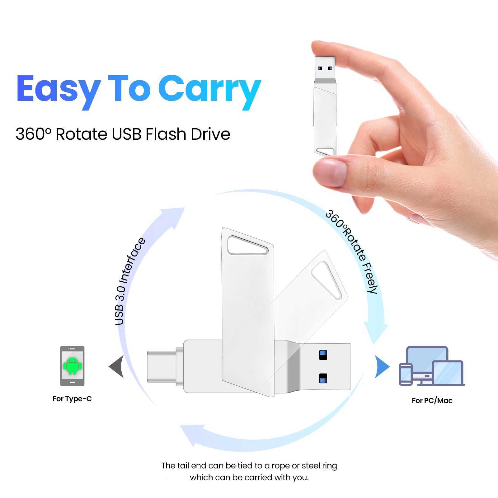 New Metal Type-C Rotatable USB 30 Flash Drive 32GB Cputer And Phone Dual-Use Rotating Design Durable Data Stora Drives C251209