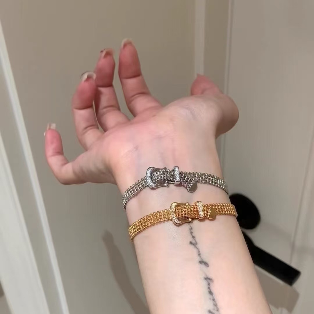 14K Real Gold Plated Zircon Horseshoe Clasp Bracelet Light Luxury High-end Feel Vintage Fashionable Versatile Jewelry - view 6