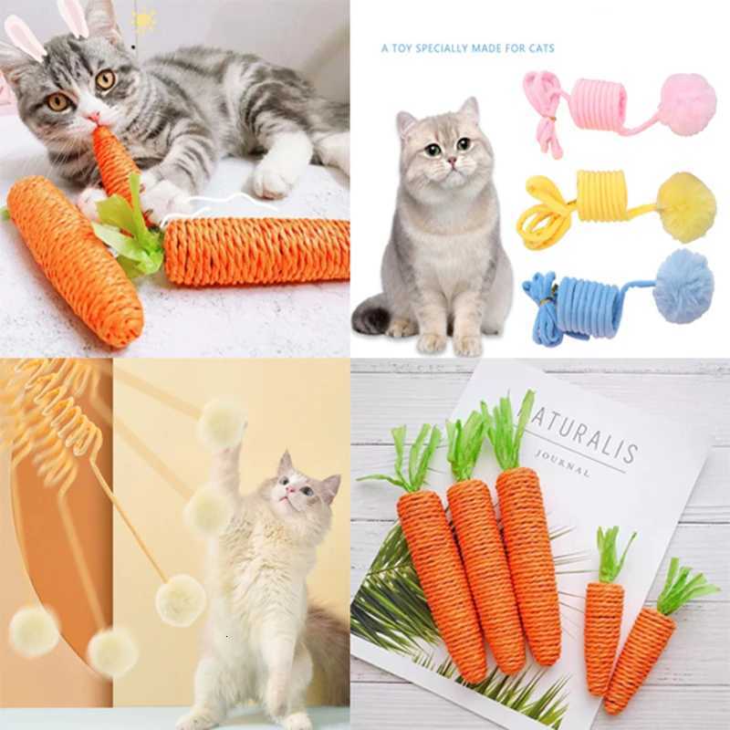 Cat toy paper rope carrot grinding teeth cat gnaw toy plush spring ball teasing cat stick can hang stretch teasing cat toy M251209