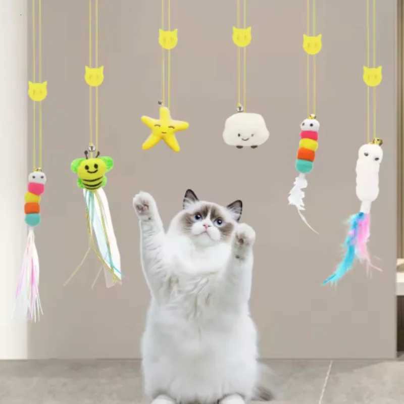 Interactive Elastic Funny Stick Kitten Toy Feather Bell Hanging Swing Kitten Teasing Accessories Long Rope Cat Supplies Pet M251209