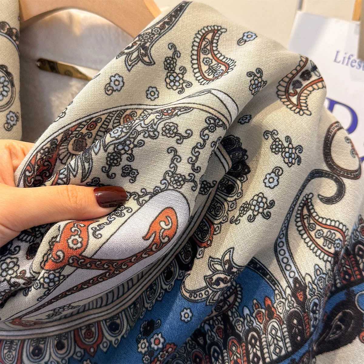 Luxury Autumn Winter Versatile Cashew Cotton Linen Large Square Scarf For Women Luxury Style Outerwear Decoration Windproof Shawl New Y251208