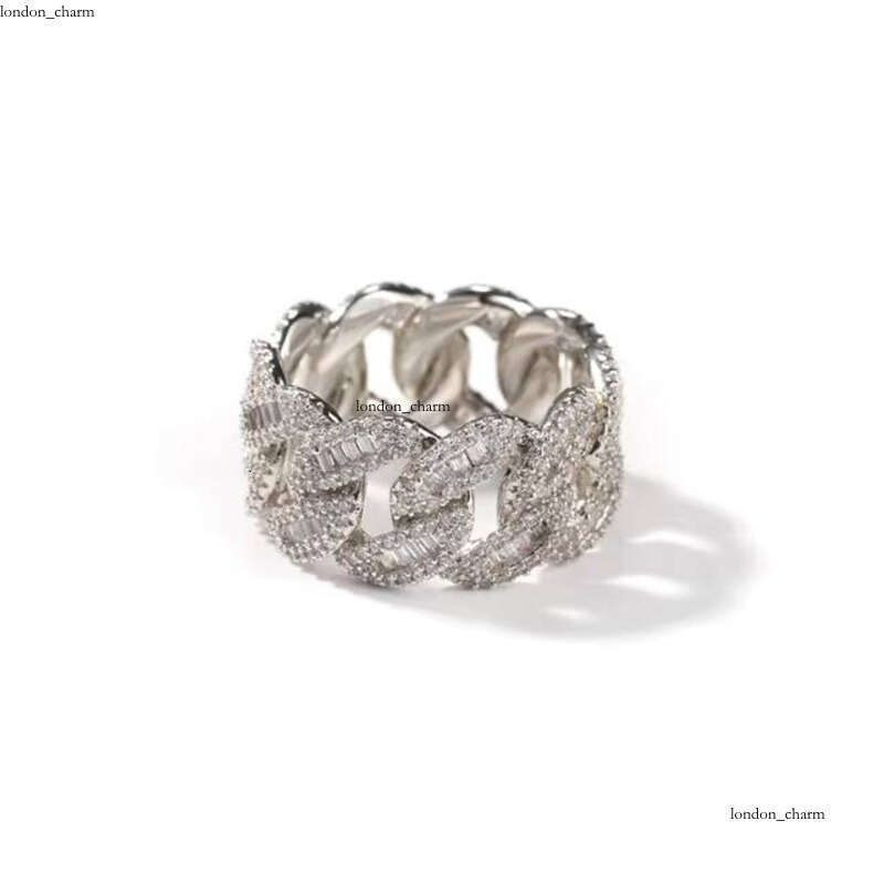 VVS Moissanite Hip-Hop Fashion Chain Men's 12mm Wide 925 Silver Iced Miami Jewelry Cuban Ring Rapper Show