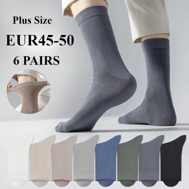 6 Pairs EUR44-50 Plus Size Men Socks High Quality Cotton Socks Breathable Mid Tube Sports Business Socks Black WhiteT251209