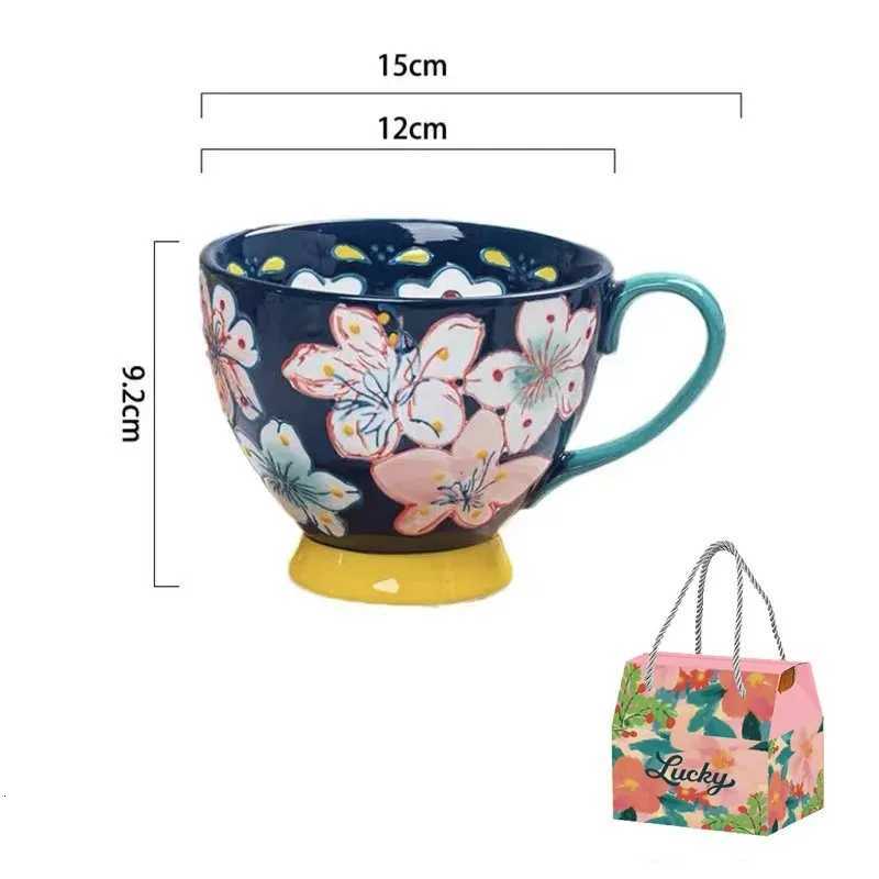 Creative Painted Flowers Ceramic Coffee g Large Capacity Oat Milk g Vintage Flower Pattern Teacup Drinkware Birthday Gift H251209