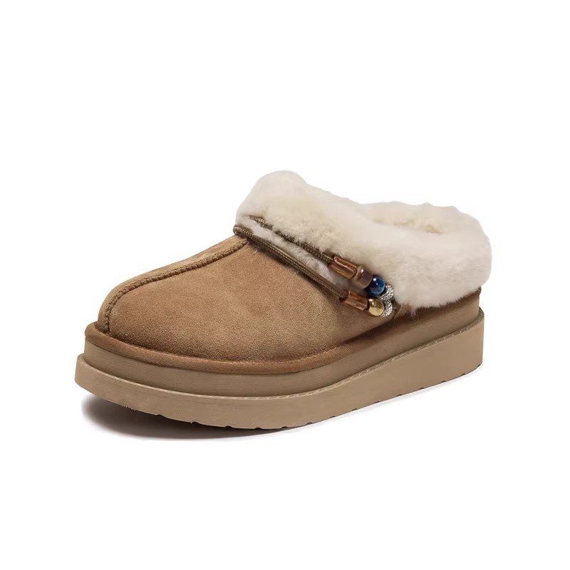 free shipping winter designer new platform beaded snow boots slip on fleece lined warm women outdoor shoes apricot camel