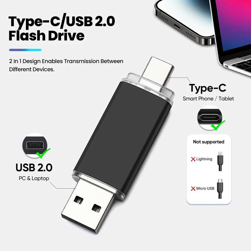 USB C Thumb Drive 64GB USB20 to USB Type-c Flash Drive High-Speed Transmission Memory Stick for pro GalaxyiPad PC C251209