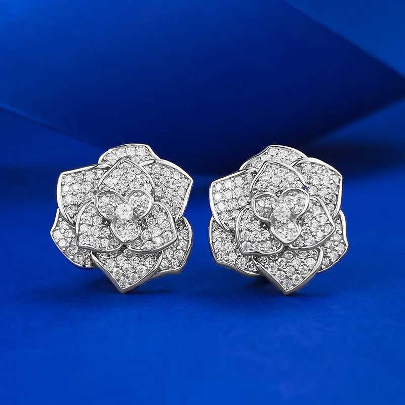 2023 New S925 Silver Luxury Set with Diamond Camellia Flower Rose Earrings for Womens Exquisite Versatile Style K251209 H260202