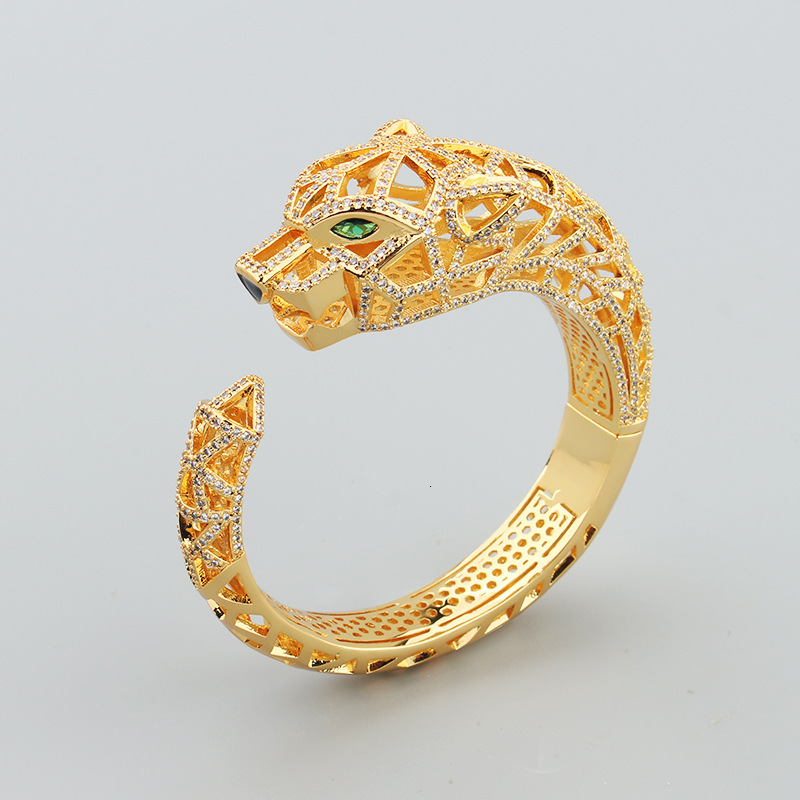 Winter New Style Bold Exaggerated Big Leopard Hollow Zirconia Bracelet Cheetah Ring Fashion Open Bracelet
