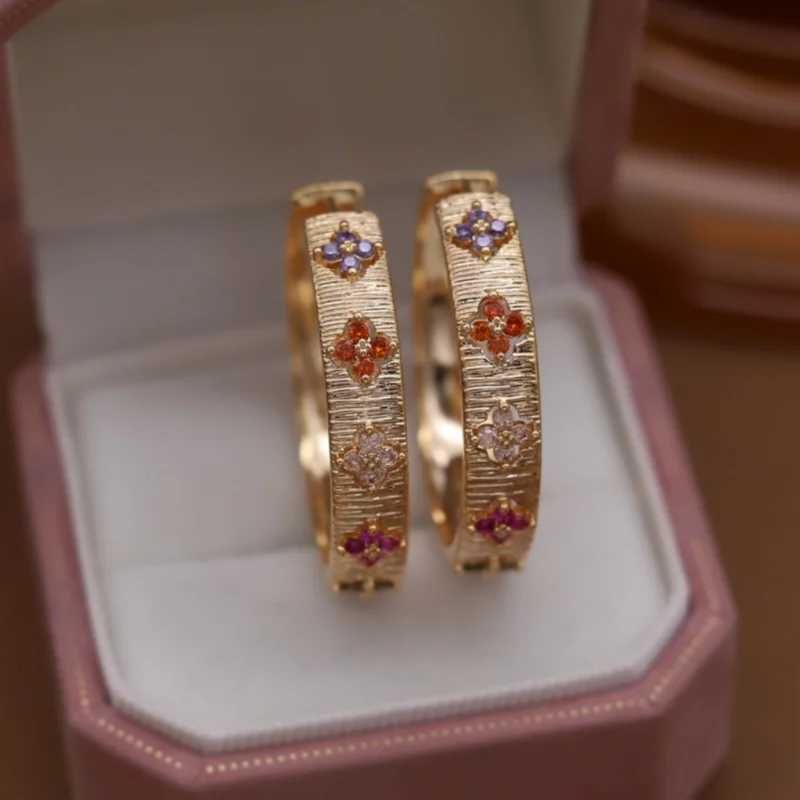 2025 French new design fashion jewelry 14K gold plated large round zircon leaf earrings elegant womens daily work accessories J251208