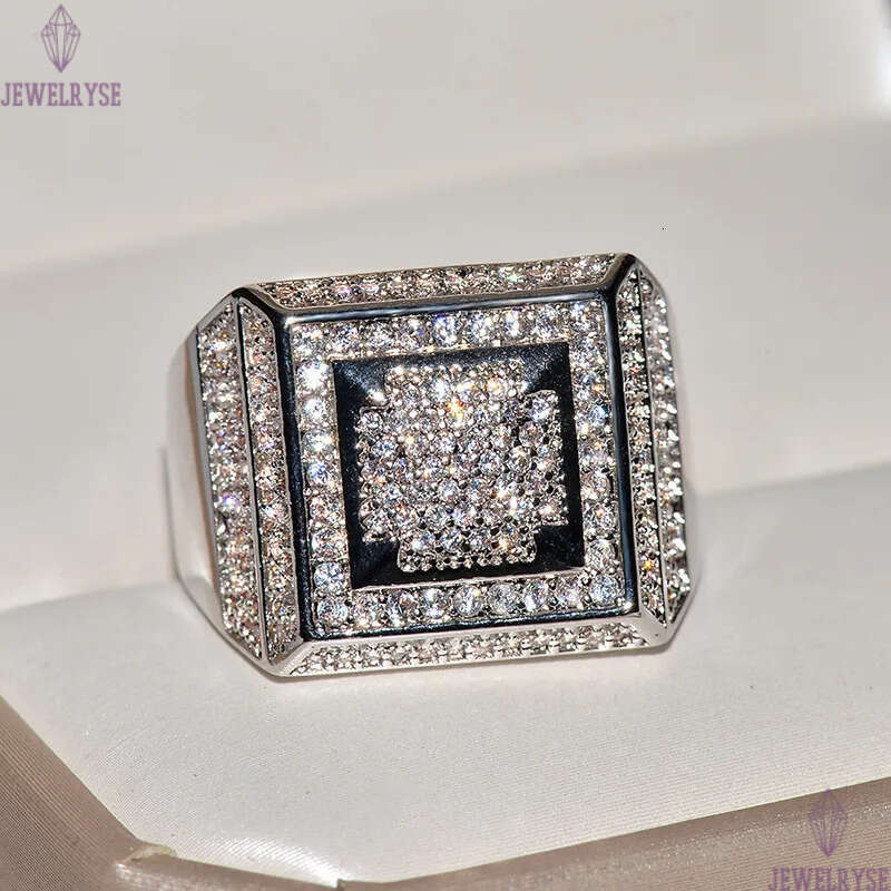 Mens Luxury Stunning Handmade Band Rings Fashion Jewelry 925 Sterling Silver Popular Round Cut White Topaz CZ Diamond Full Gemstones Hip Hop Men Weddi