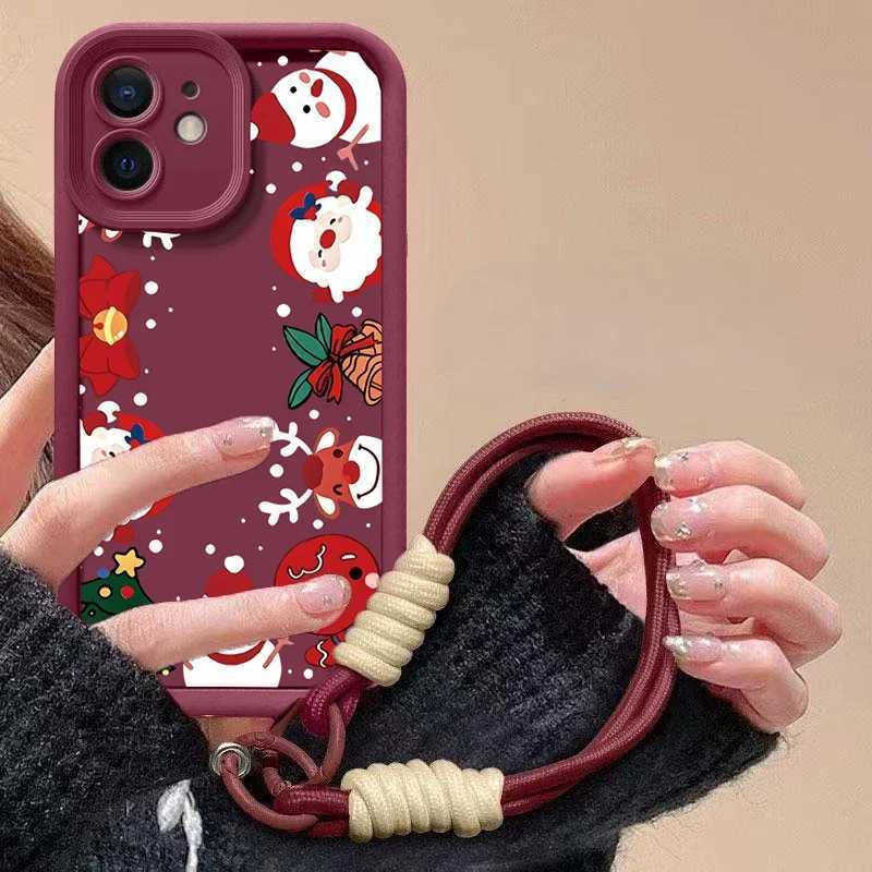 Ins Cartoon Christmas Style Rope Lanyard Case For Iphone 17 16 15 14 13 12 11 Pro Max 17 Air 16E 15 Plus 17 Pro Max Phone Cover C251209