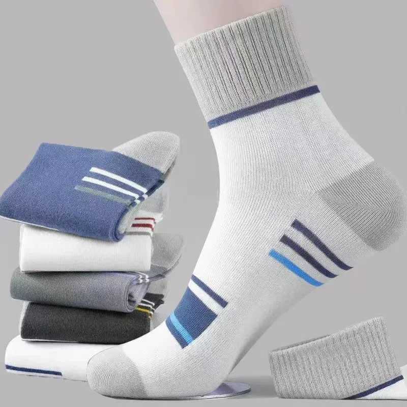 Men Breathable Cotton Socks Spring Striped Casual Hosiery Mens Anti-odor Antibacterial Business SocksT251209