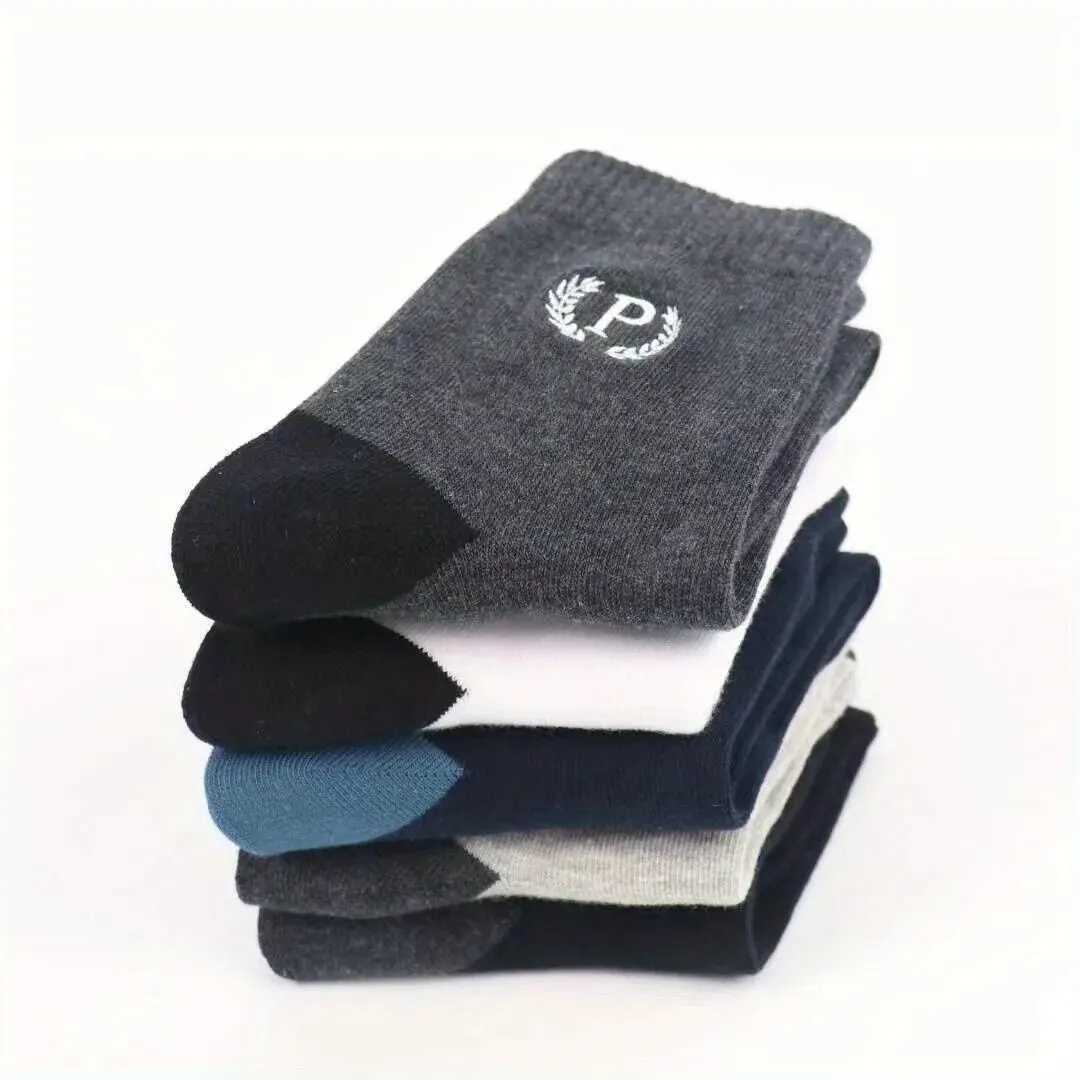 5 Pairs Of Mens Trendy Color Block Crew Socks Breathable Comfy Casual Unisex Socks For Mens Outdoor Wearing All Seasons WearT251209