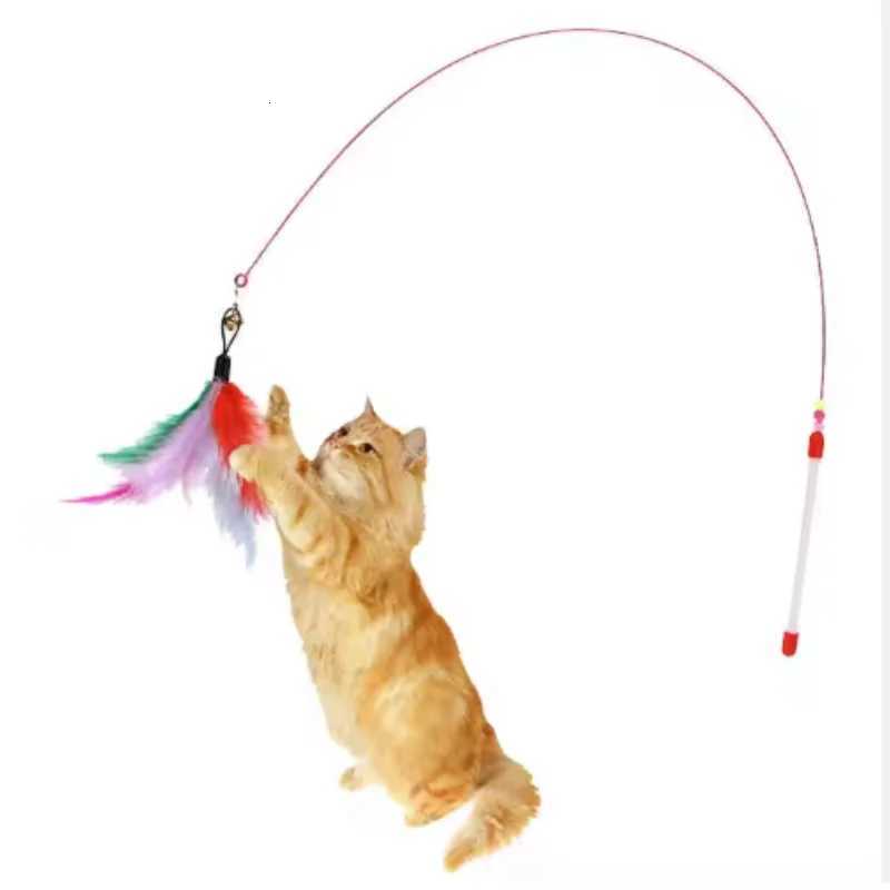 Hot Sale Steel Wire Teasing Cat Stick New Butterfly Colorful Turkey Feathers Fish Cute Bell Playing Toys Supplies M251209