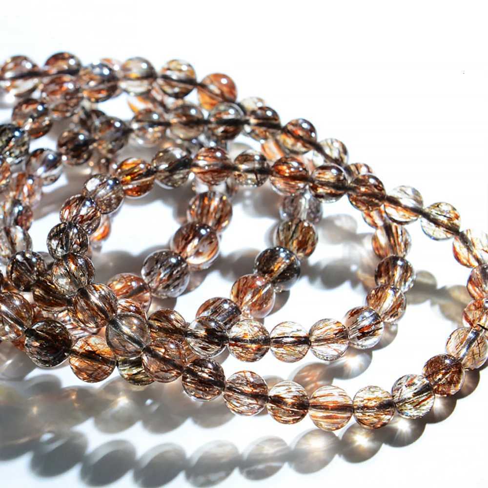 Natural Black Golden Super Seven Bracelet Hair Rutilated Bracelet Jewelry For Woman Crystal Round Beads Stone Stretch BraceletXJ251209
