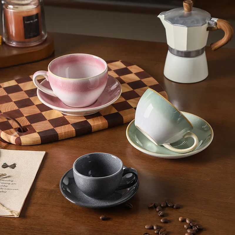 Ceramic Retro Kiln-tur Coffee Cup with plate Cappuccino Latte Fancy Embossed Art Latte Art g Tea Cup Kitchen Dining Bar H251209