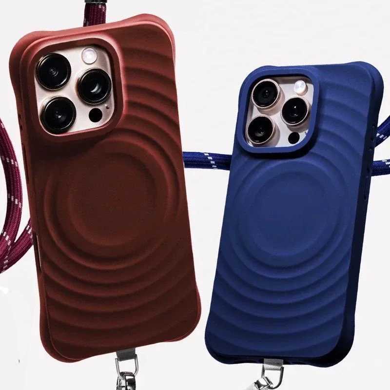 Cherry Red Ripple Silicone Magnetic Phone Case Cover for iPhone 12 13 14 15 16 17 Pro Max Case M251209