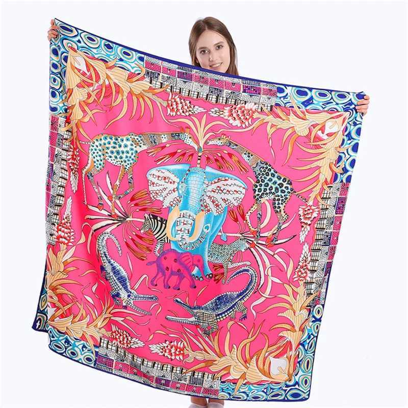 Luxury POBING Twill Silk Square Scarf Animals Print Women ScarvesWrap Giraffe Neckerchief Spanish Foulards cachecol Large Bandana Y251208