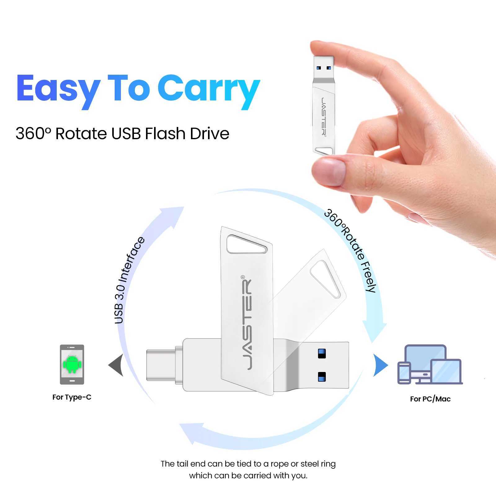 JASTER New 2 IN 1 Type-C Pen Drive 16GB 32GB 64GB 256GB usb Memory Stick 128GB Pendrive Usb 30 Flash Drive for Android Phone/PC C251209