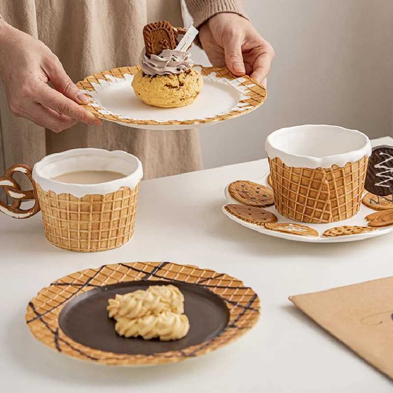 Cookie-shaped Ceramic Cup Dessert Plate Korean Breakfast Plate Afternoon Tea Dessert Plate Coffee g Milk g Birthday Gift H251209