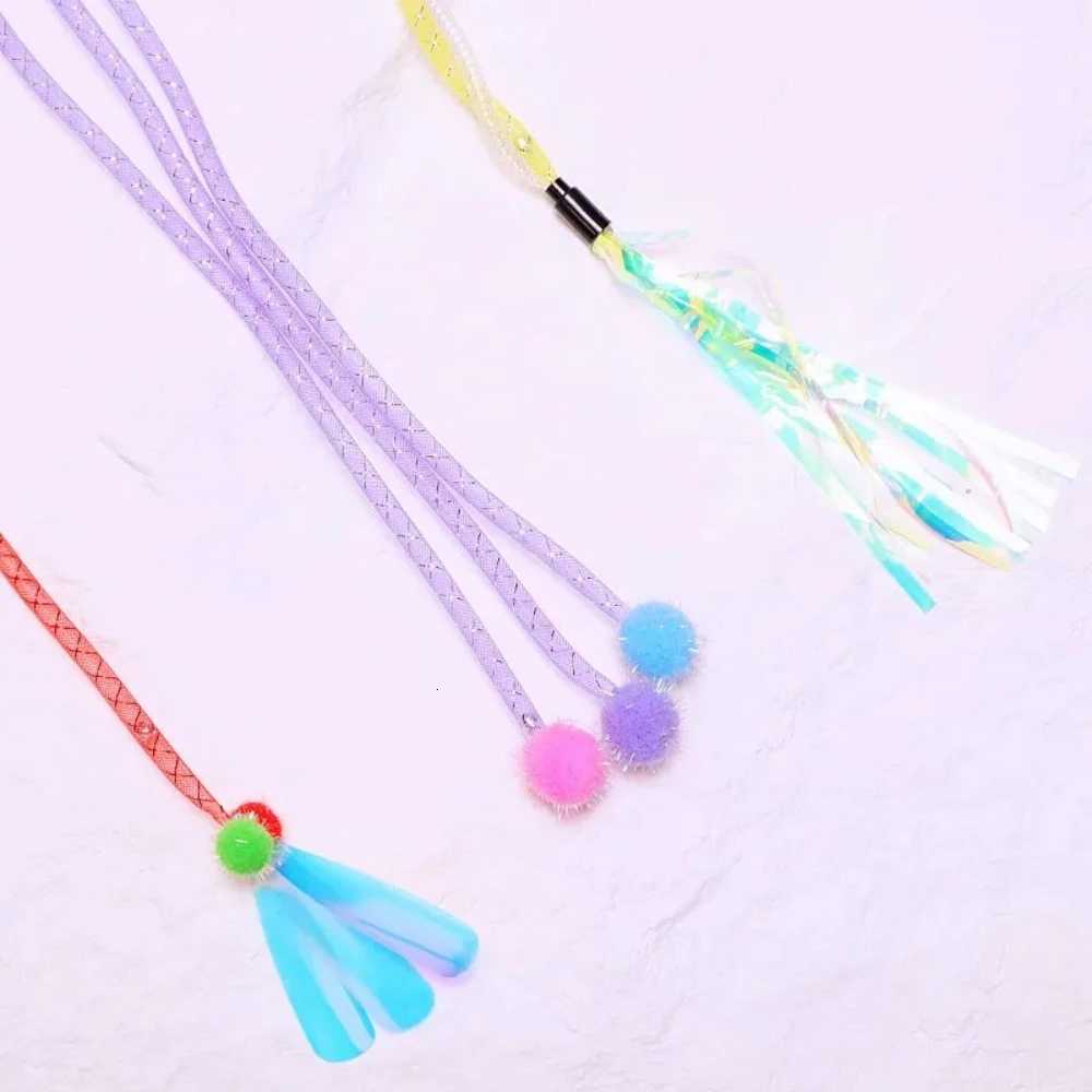2pcs/3pcs Cat Toys Tassel Cats Teaser Stick Interactive Cat Toy with Bell Colorful Ball Cats Toy Elastic Mesh Kitten Toys M251209