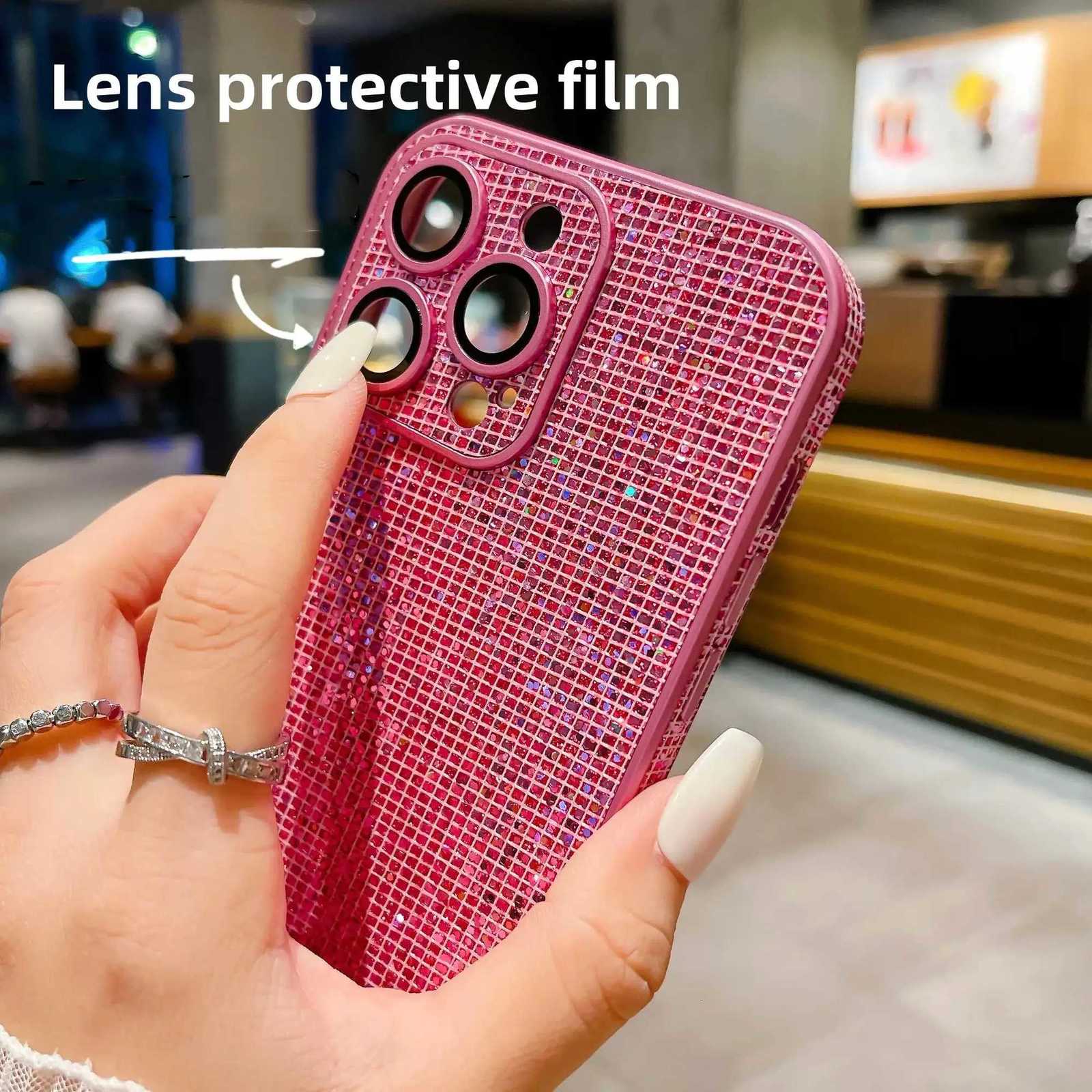 Luxury Hight End Black Bling Glitter Noble Case For iPhone 15 14 13 12 Pro Max 11 Lens Film Protection Soft TPU Shockproof Cover C251209